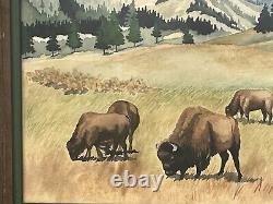 Watercolor PAINTING CUSTER PARK BISON By Betty Gothier, Anthon Iowa 28 X 22