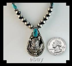 White Fox Creation Cast Sterling Bison on Long Sterling Navajo Pearls