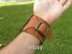 Wide cuff bracelet bronze scorpion genuine Buffalo Bison leather adjustable