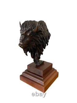 William Sharles 1989 Bison/Buffalo Bust Bronze Sculpture Signed #22
