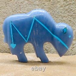 Zuni Bison Fetish-Native American-Animal Carving-Large Angelite BISON-Laiwakete