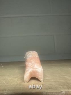 Zuni Carved Pink Alabaster Stone Bison Buffalo Signed Lynn Quam Fetish Turquoise